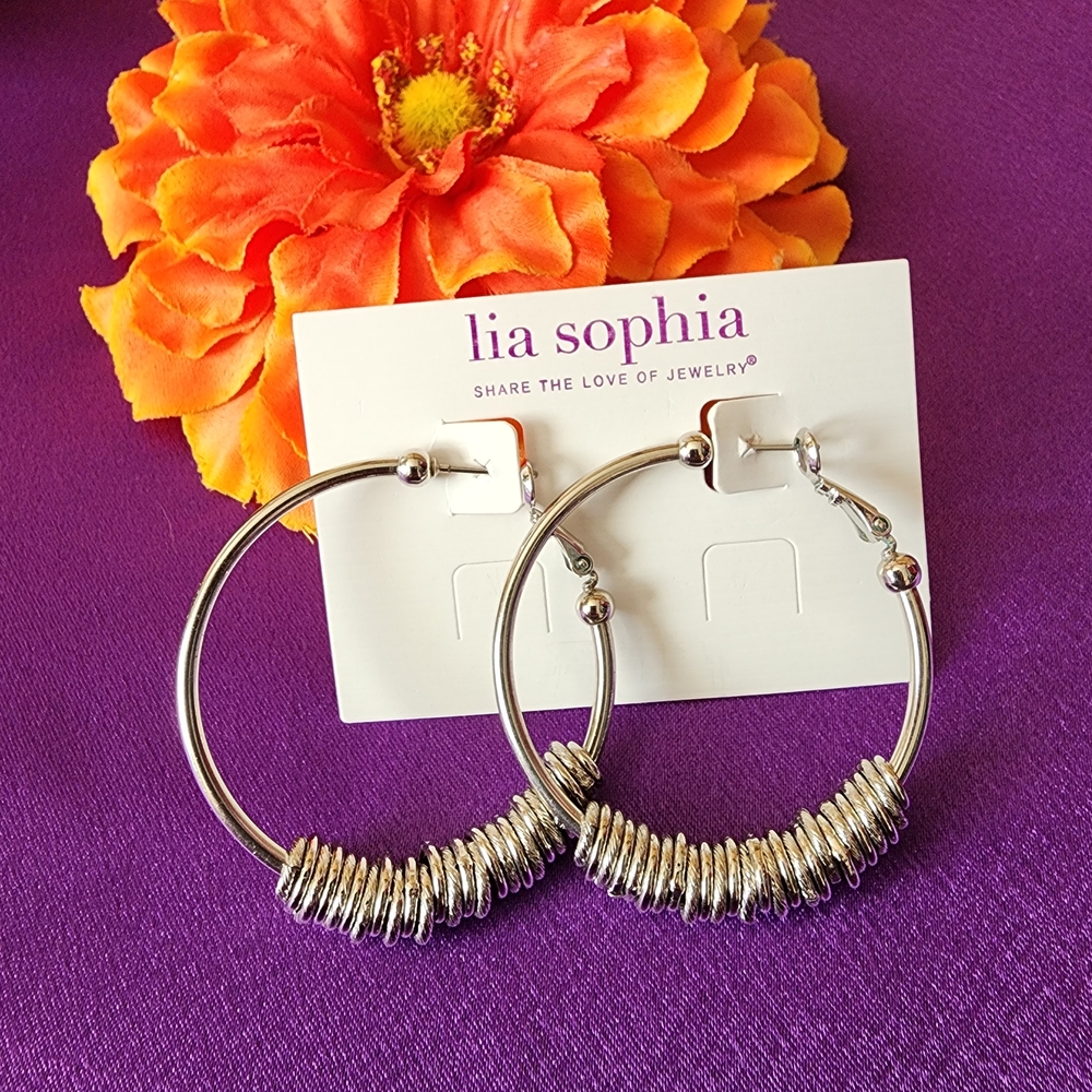 Lia Sophia Silver Beaded Hoop Earrings